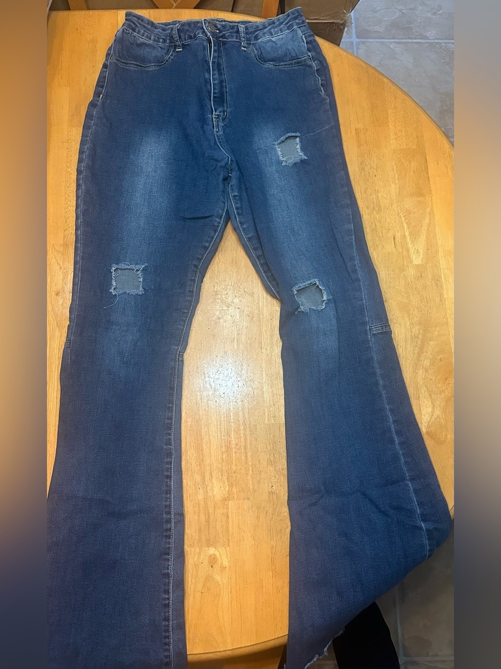 Women’s Dark Blue Distressed Flare Jeans